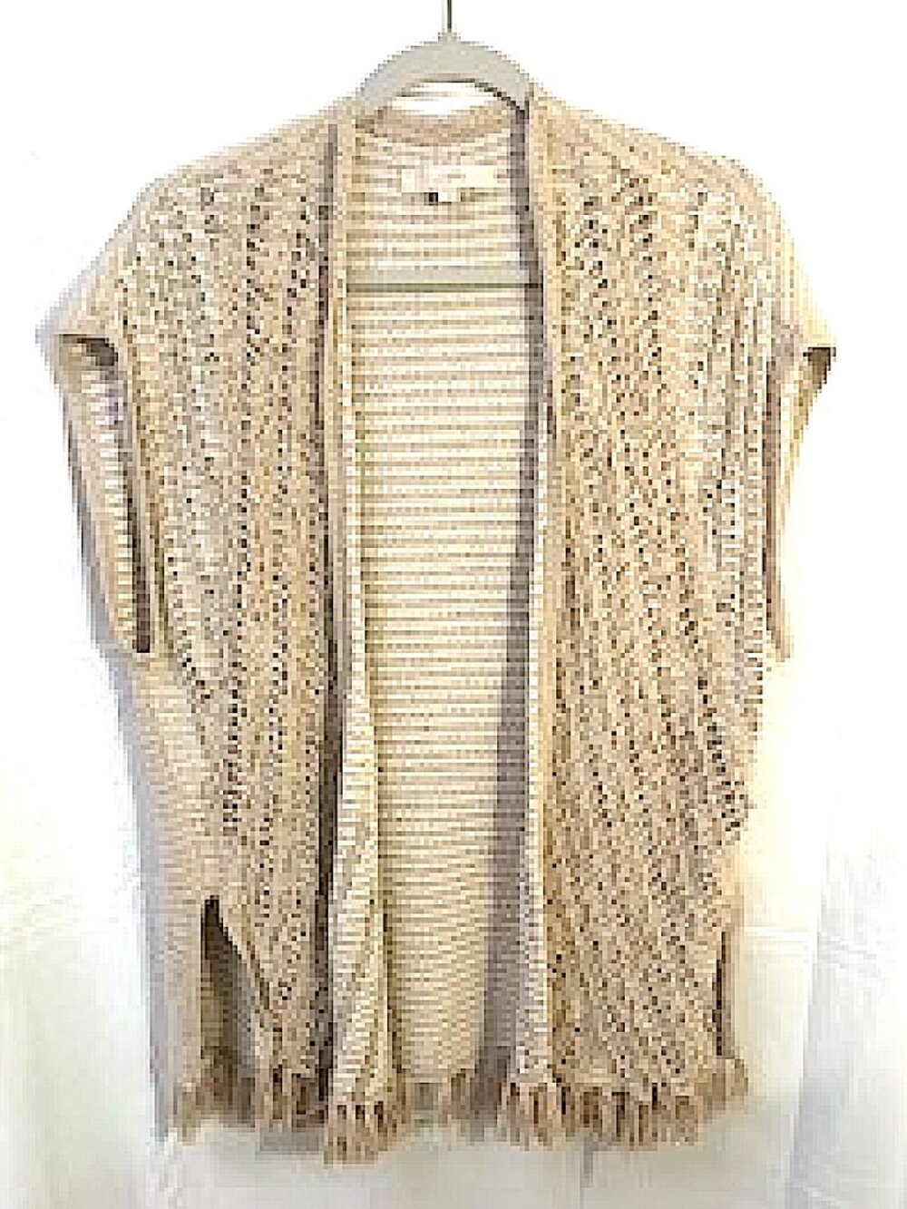 70s Inspired Boho Crochet Fringe Hippie Festival Open Front Knit Vest S